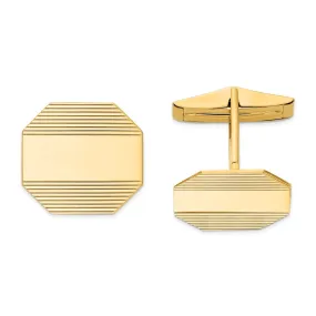 14K Yellow Gold Rectangular Octagon Striped Cuff Links, 17 x 16mm