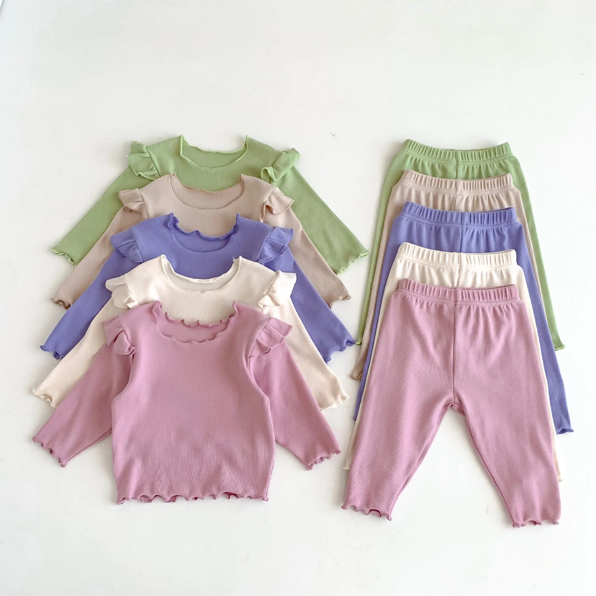 2 Pieces Set Baby Kid Girls Solid Color Tops And Pants Wholesale 23101906