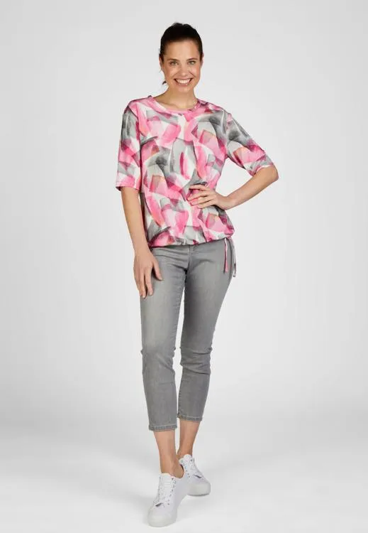 213351- Pink & Grey Abstract Print top w/ elasticated waist- Rabe