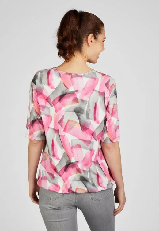 213351- Pink & Grey Abstract Print top w/ elasticated waist- Rabe