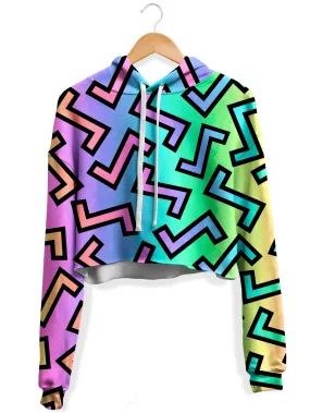 80s Rainbow Fleece Crop Hoodie