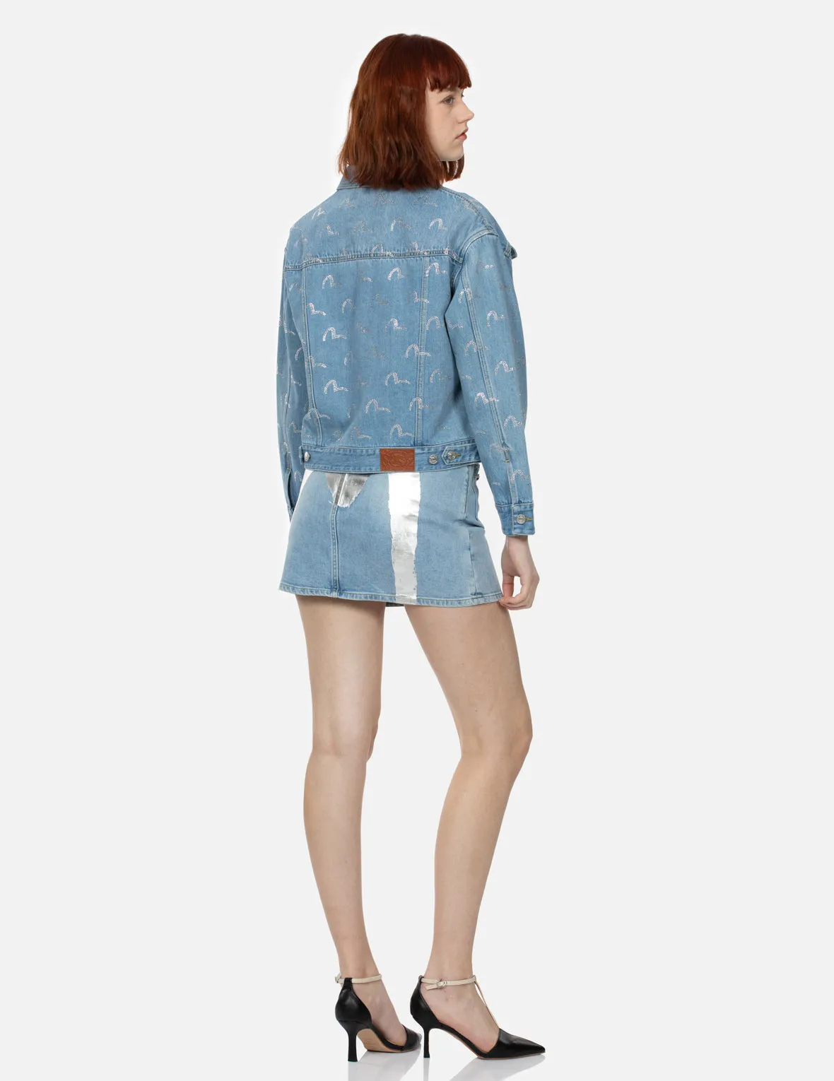 Allover Rhinestone Seagull Loose Fit Denim Jacket