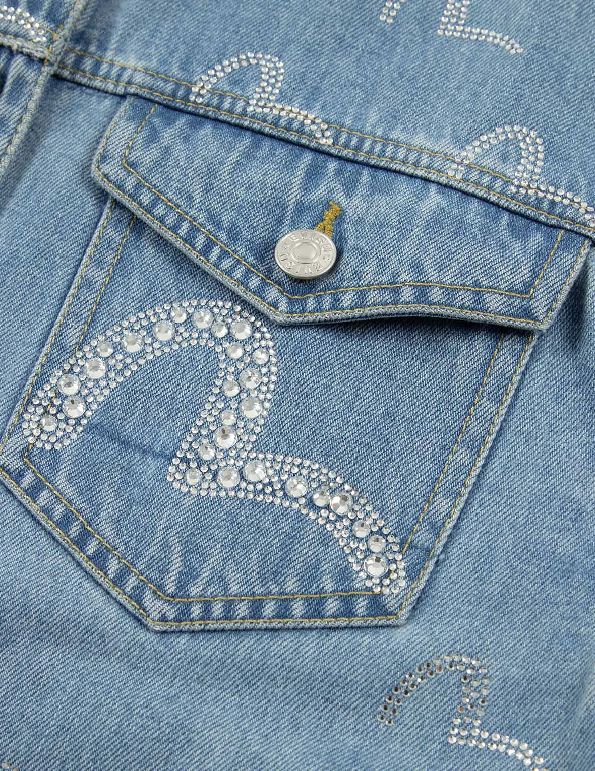 Allover Rhinestone Seagull Loose Fit Denim Jacket