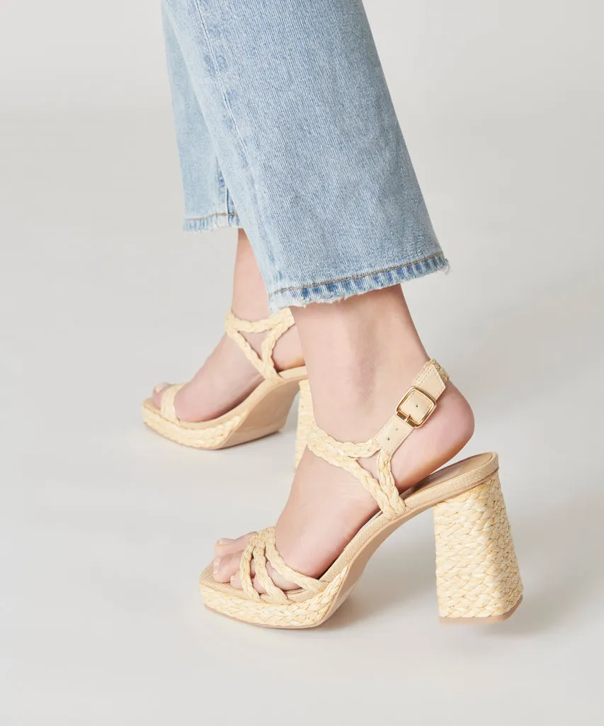 ALYSIA Platform Heels Natural Raffia | Natural Block Heel Sandals– Dolce Vita 6890484400194