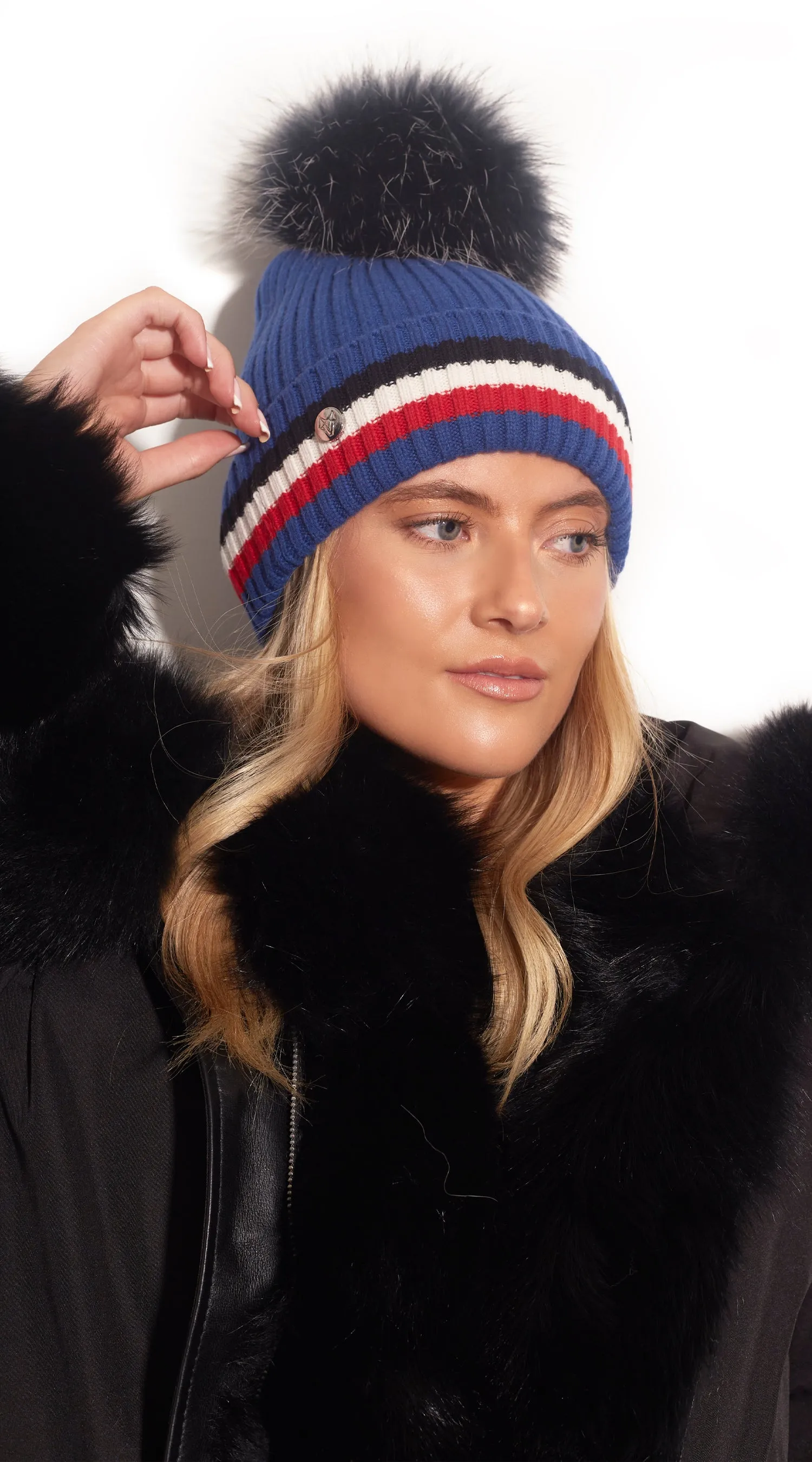 Aston Merino Wool Pom Pom Hat - Blue