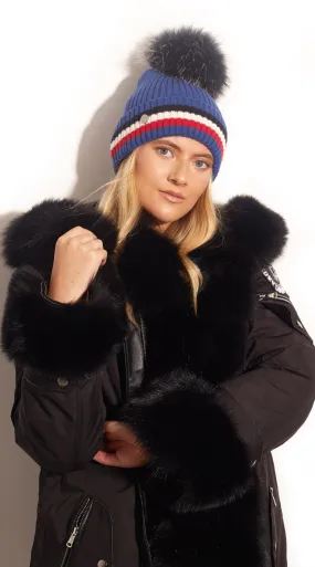 Aston Merino Wool Pom Pom Hat - Blue