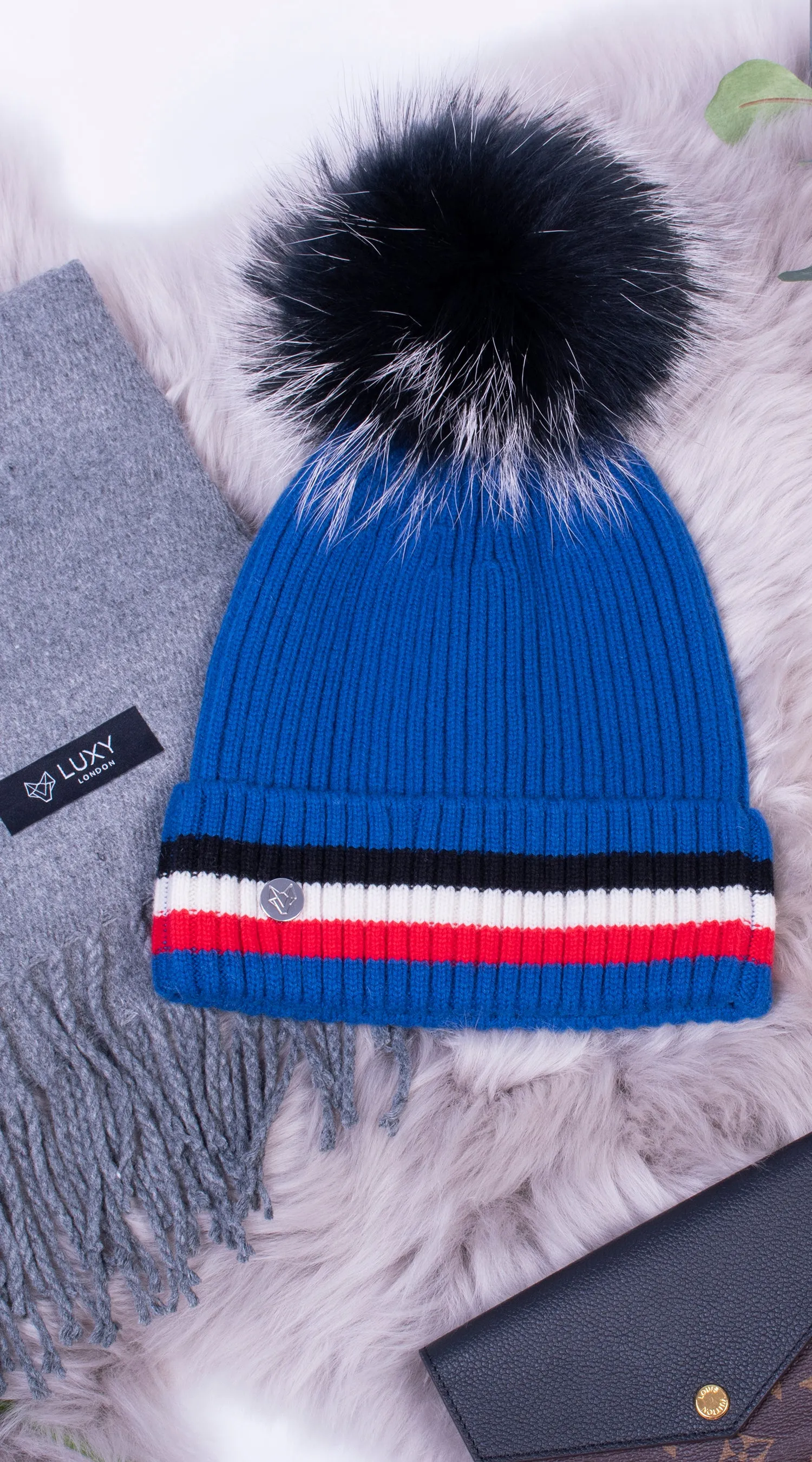 Aston Merino Wool Pom Pom Hat - Blue