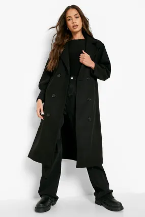 Balloon Sleeve Long Wool Look Coat