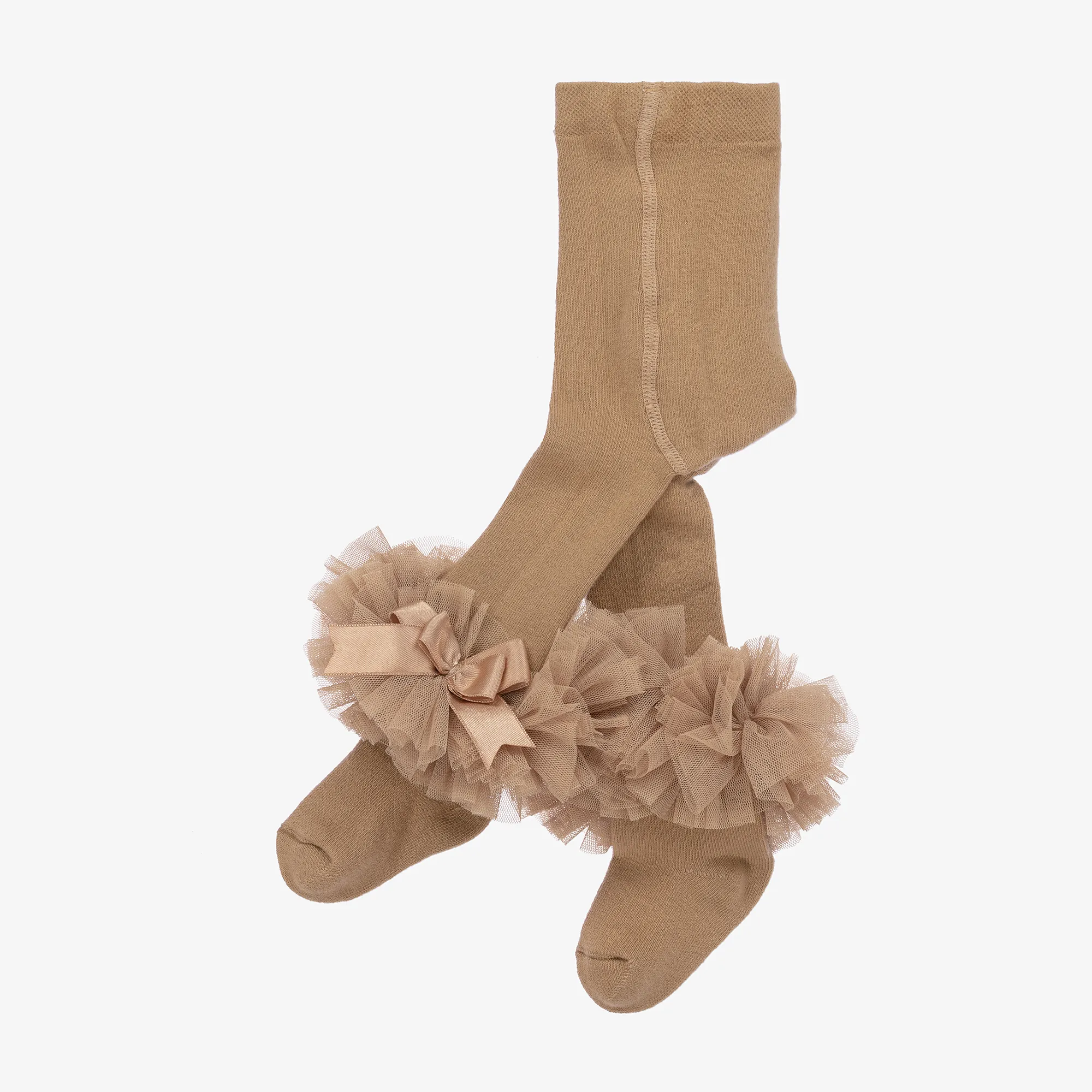 Beige Frilly Cotton Tights