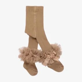 Beige Frilly Cotton Tights