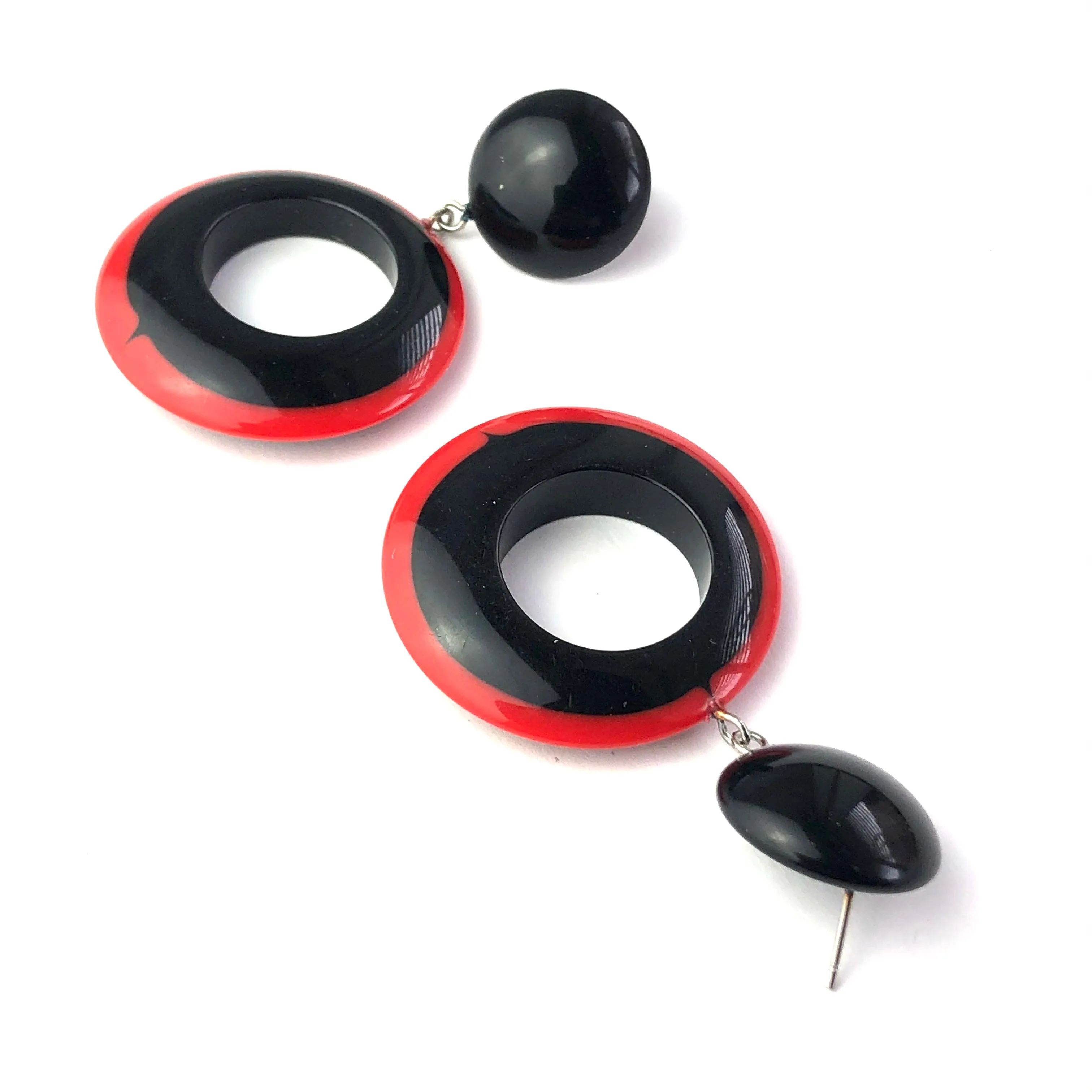 Black & Red Deco Striped Donut Drop Earrings *