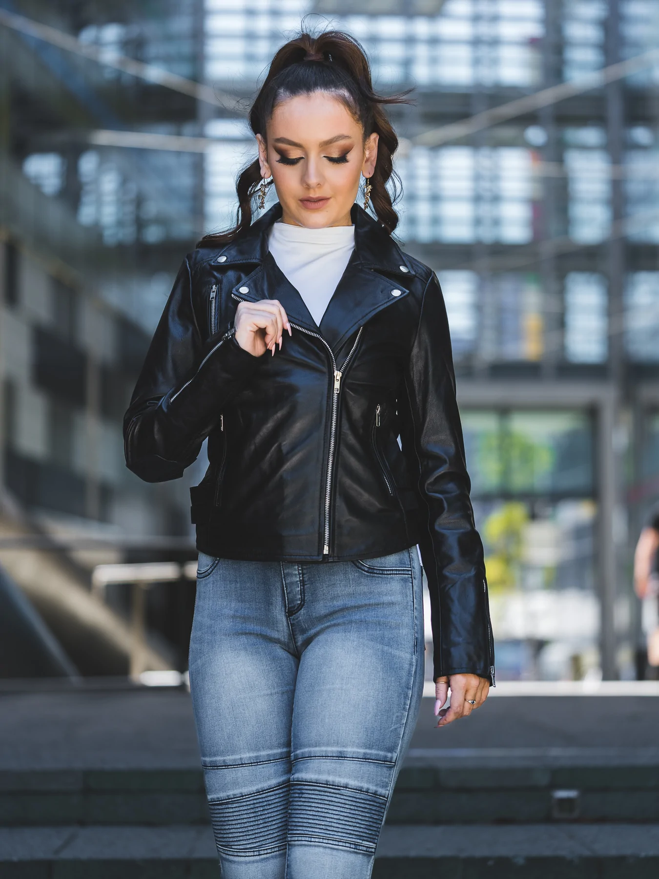 Black Classic Womens Leather Motorcycle Jacket