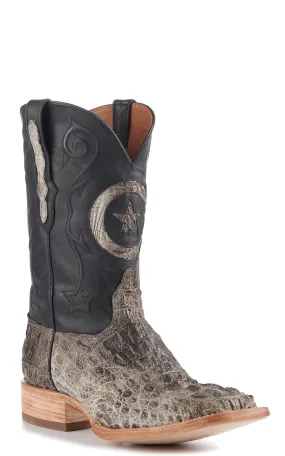 Black Jack Men's Natural Caiman Hornback and Black with Star Inlay Wide Square Toe Exotic Cowboy Boots