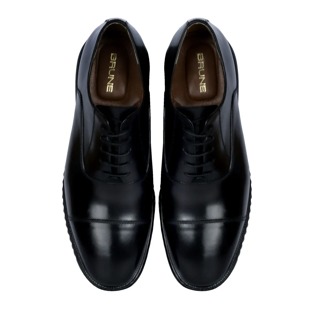 Black Leather Oxford Lace-Up Shoes with Sneaker Sole