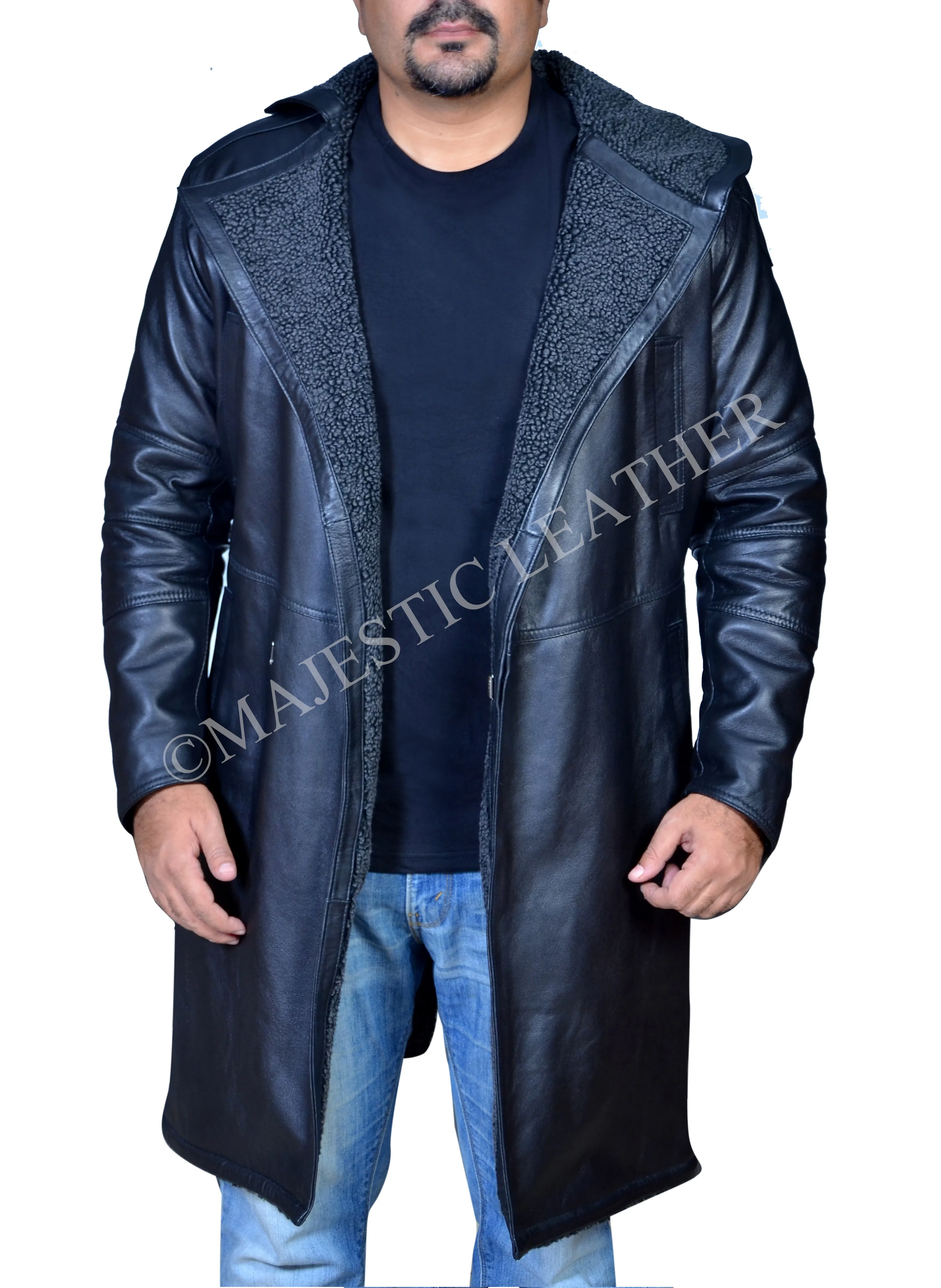 Blade Runner 2049 Ryan Gosling (Officer K) Fur Lapel Collar Trench Leather Coat