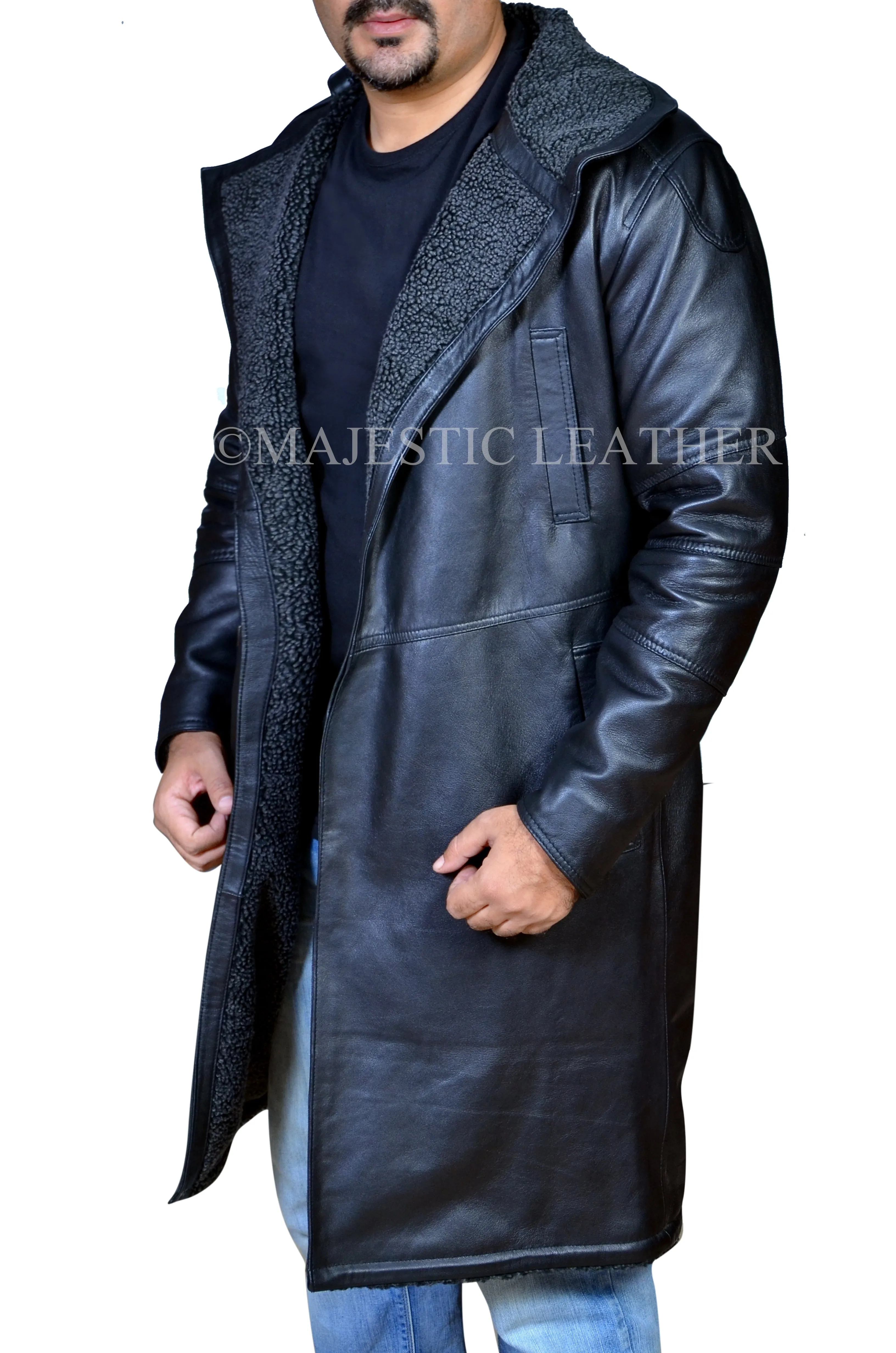 Blade Runner 2049 Ryan Gosling (Officer K) Fur Lapel Collar Trench Leather Coat