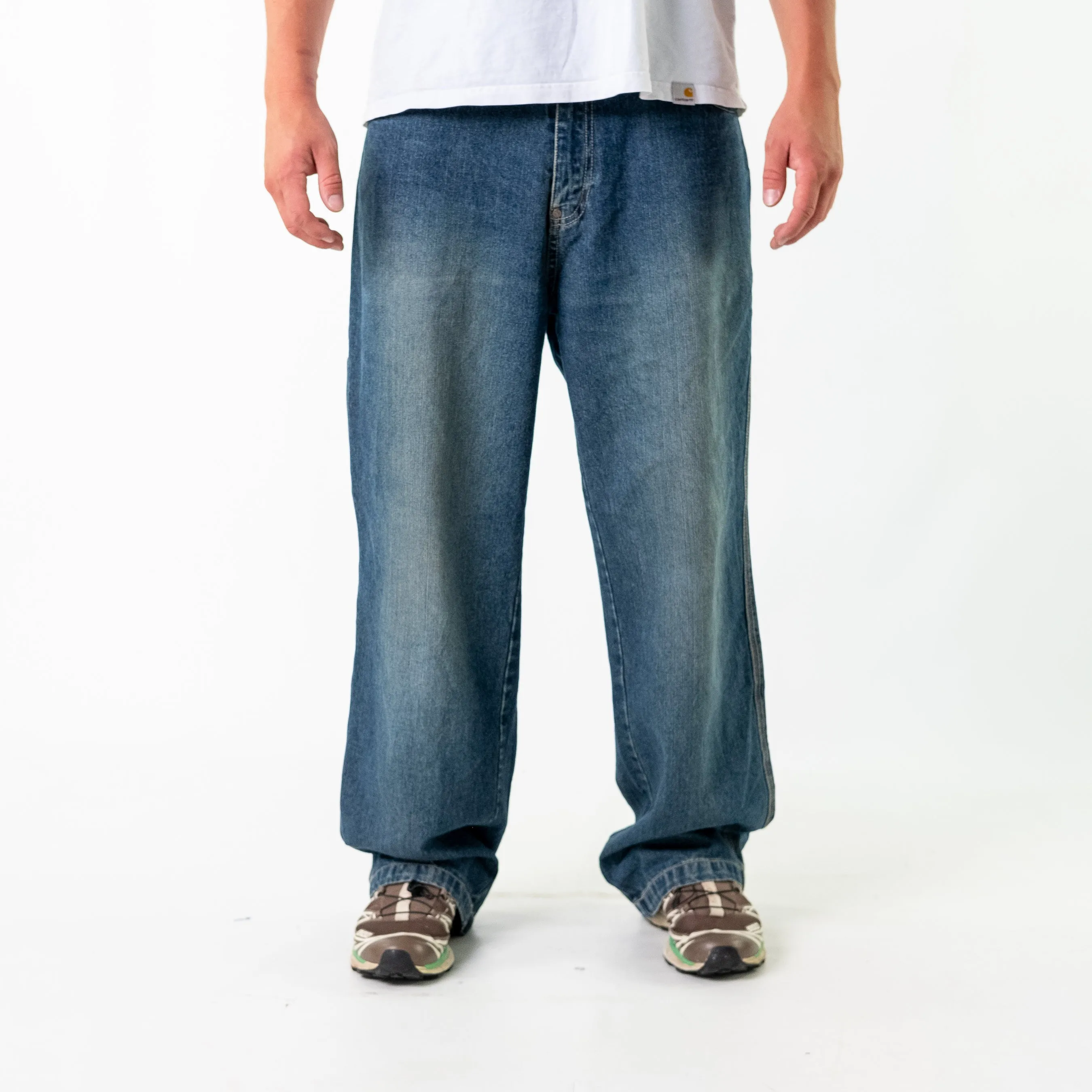 Blue 90s Mecca Denim Hip Hop Jeans Baggy Pants (34x32)