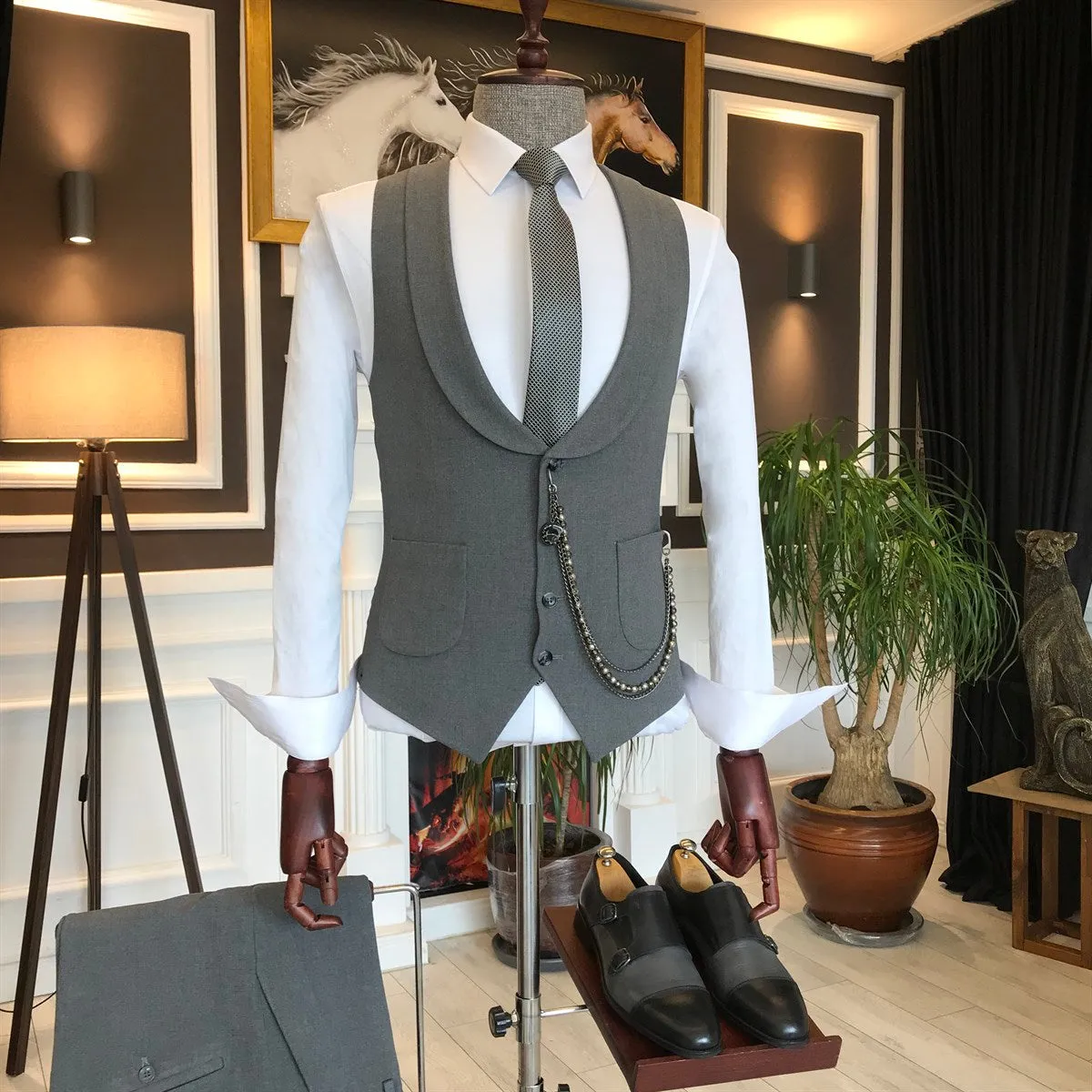 Bojoni Grey Slim-Fit Suit 3-Piece