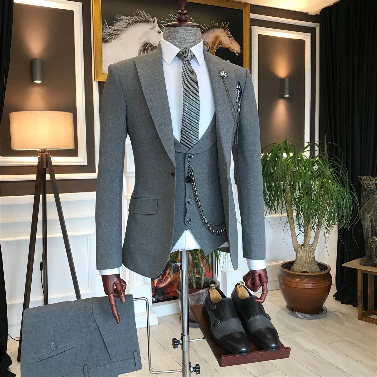 Bojoni Grey Slim-Fit Suit 3-Piece