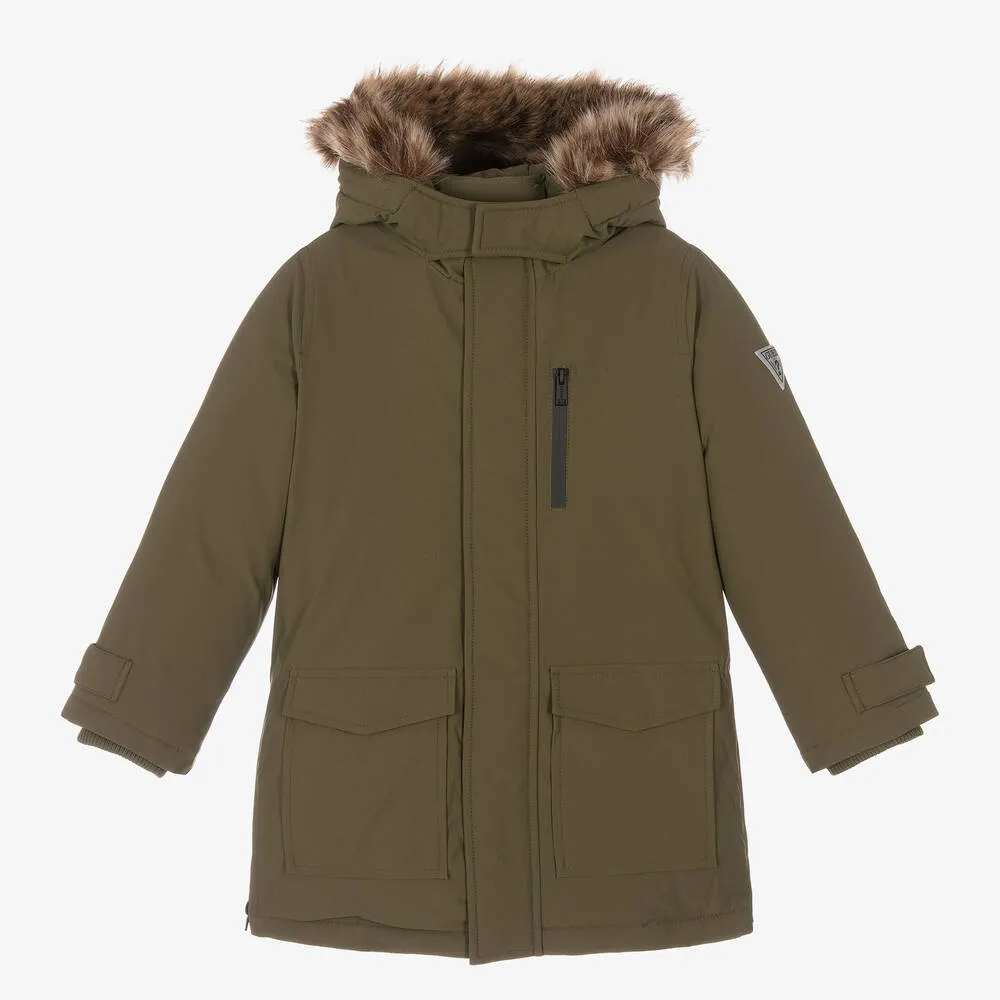 Boys Green Down Parka Coat