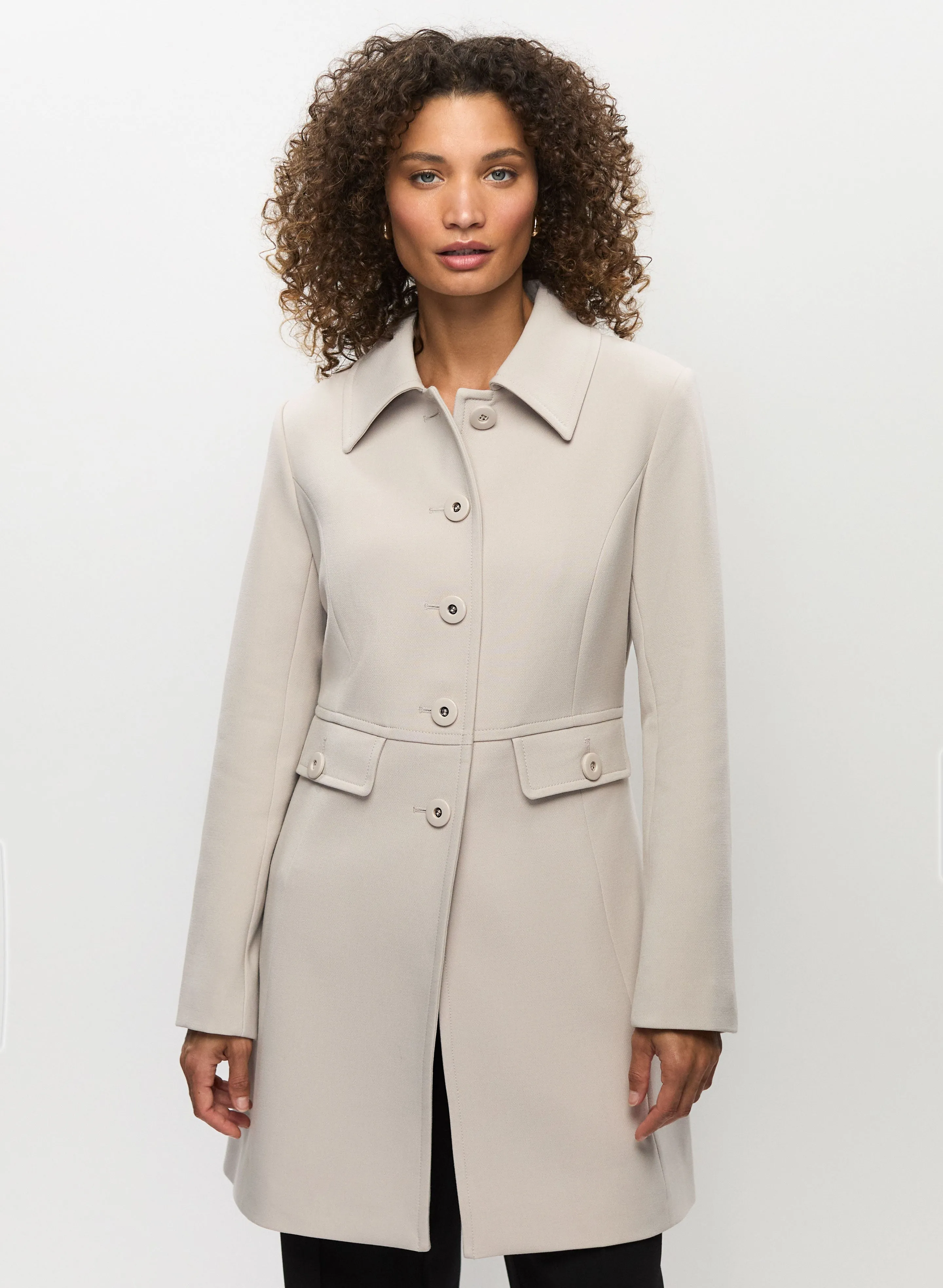 Button Front Tricotine Trench Coat