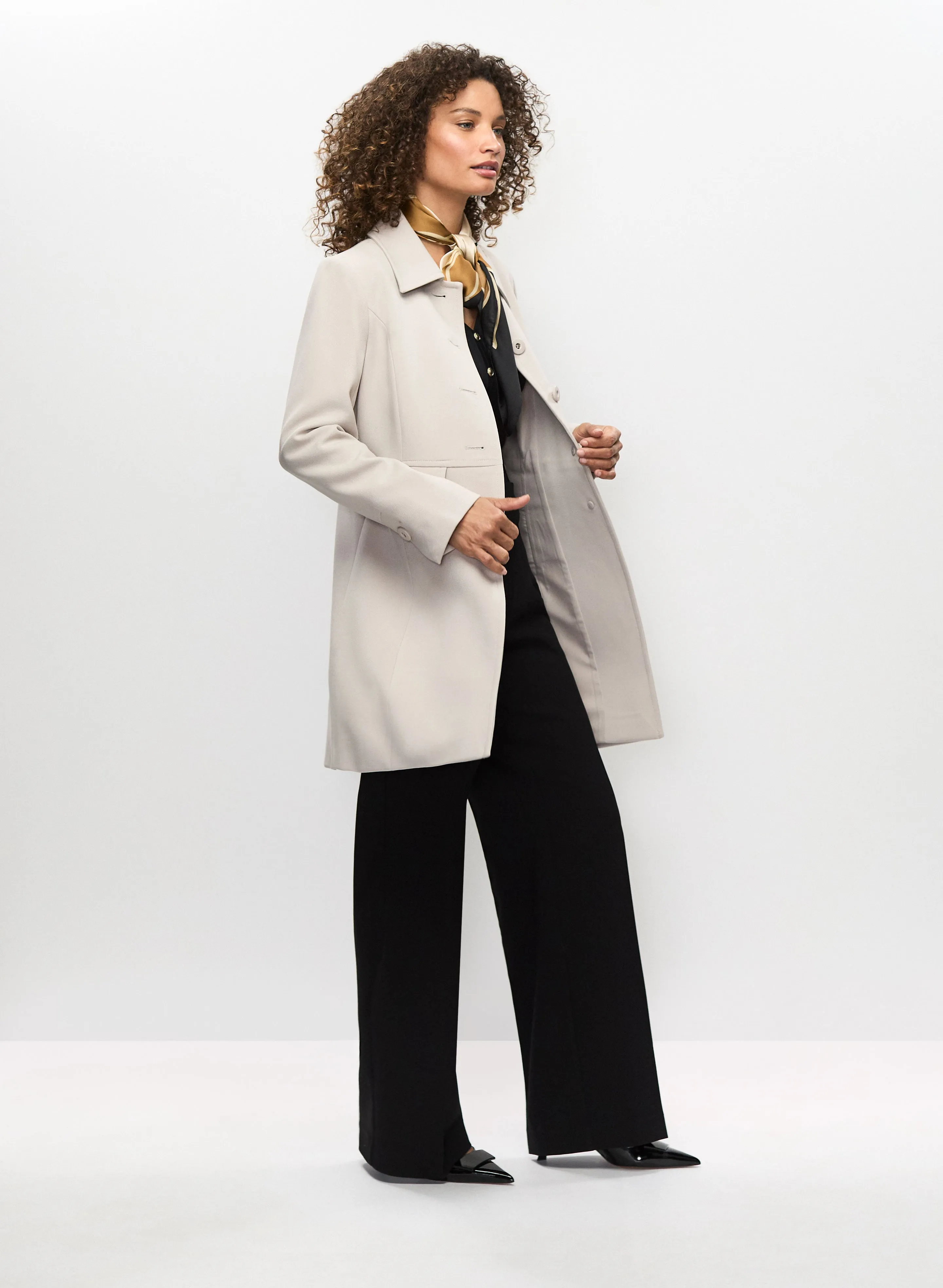 Button Front Tricotine Trench Coat