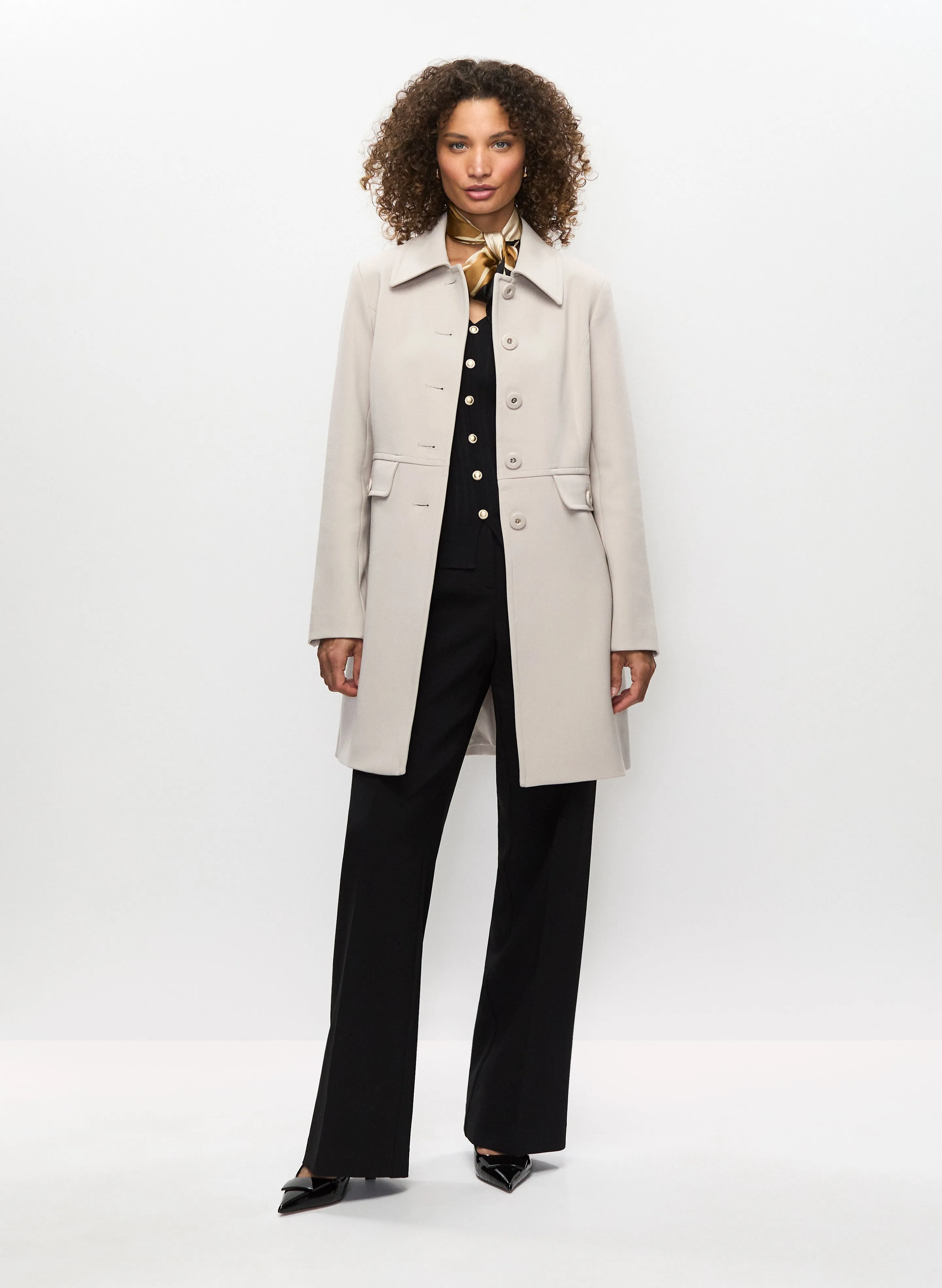 Button Front Tricotine Trench Coat