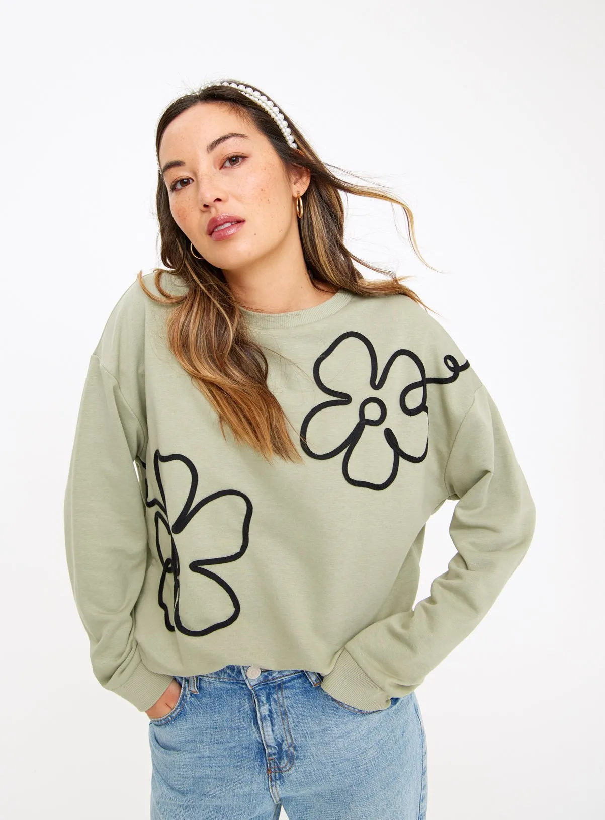 Buy Green Cornelli Flower Relaxed Sweatshirt XL | Hoodies and sweatshirts | Tu