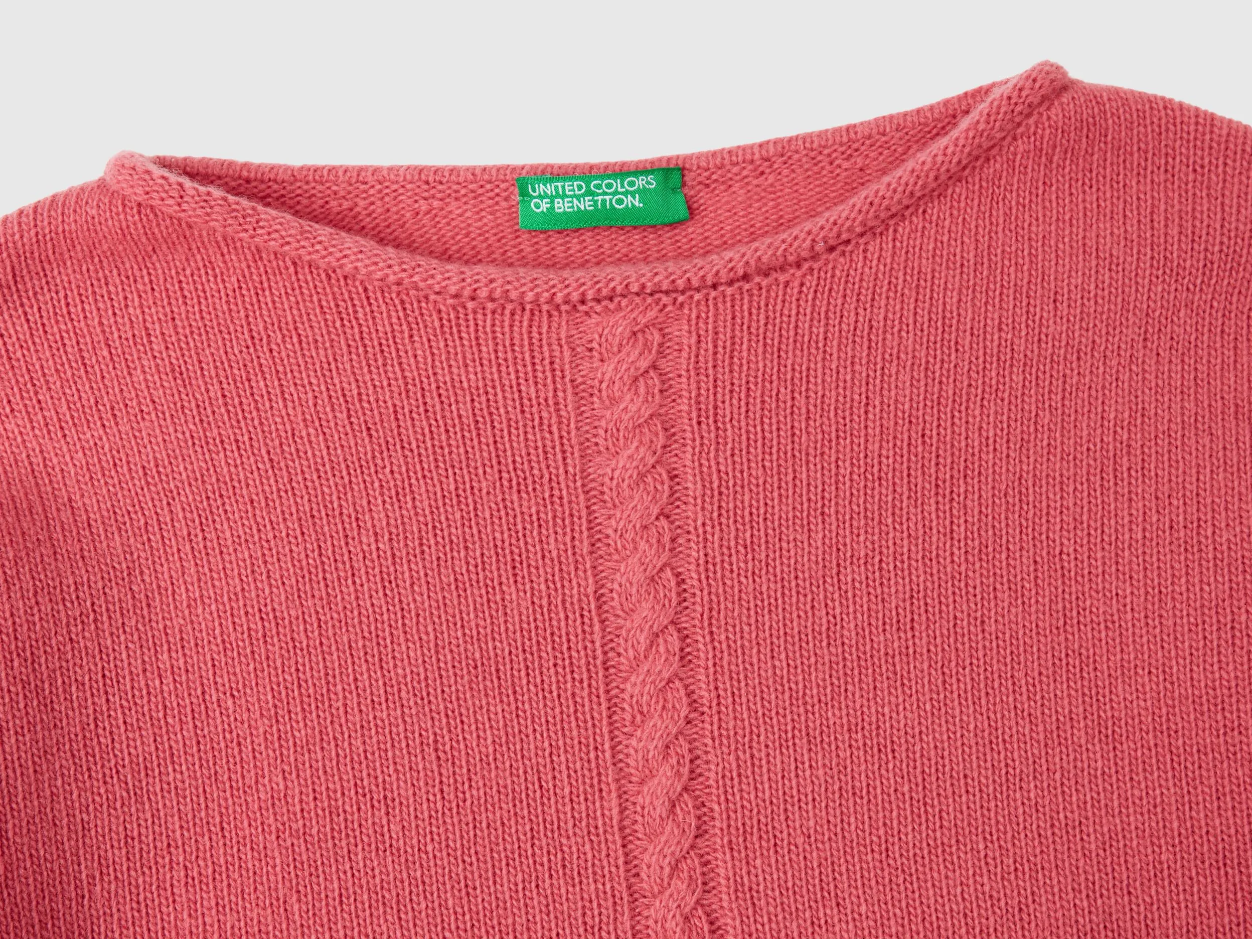 Cable knit sweater in wool blend - Mauve | Benetton