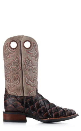 Cavender's Men's Intrepid Medium Brown Pirarucu Print and Oryx Wide Square Toe Cowboy Boots