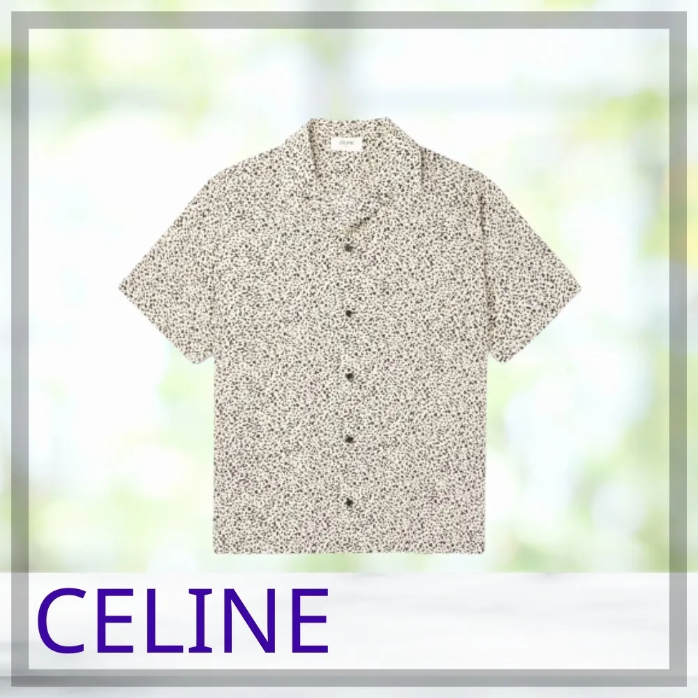 CELINE  |Leopard Patterns Silk Short Sleeves Luxury Shirts