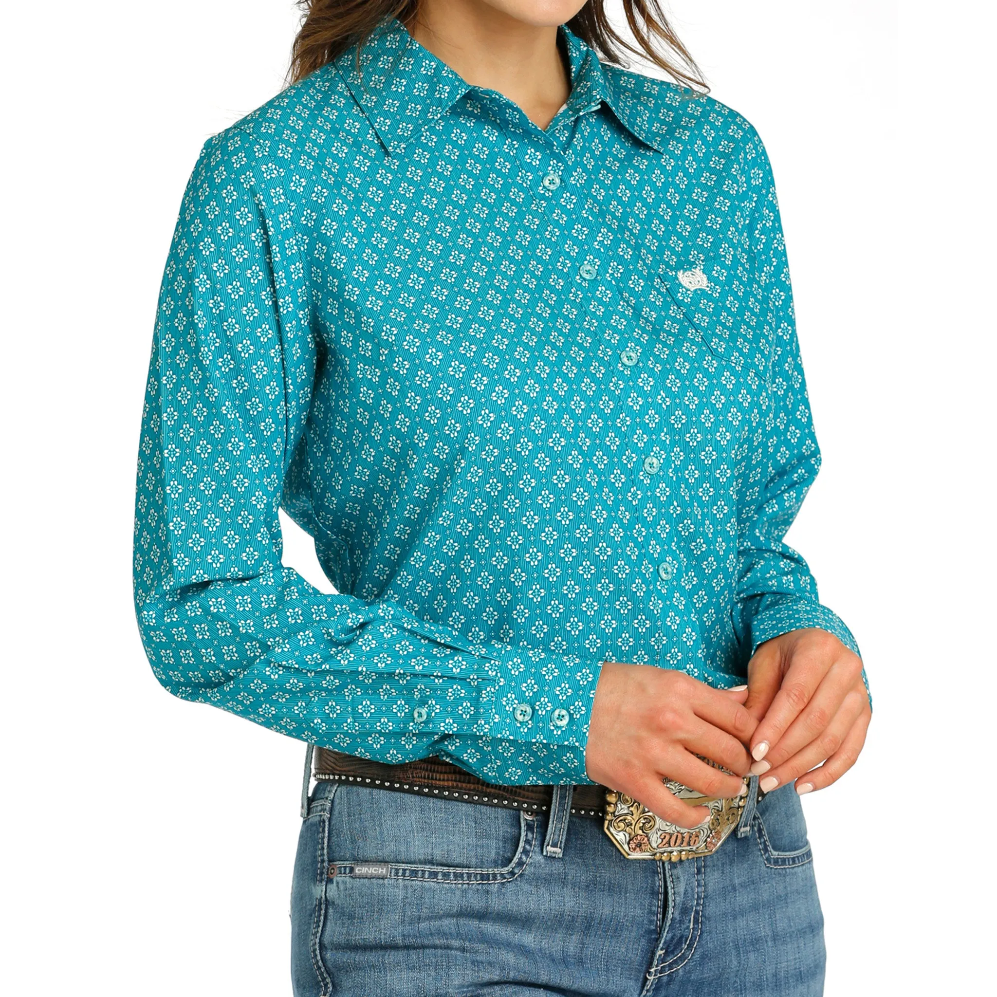 Cinch Womens Teal ArenaFlex Long Sleeve