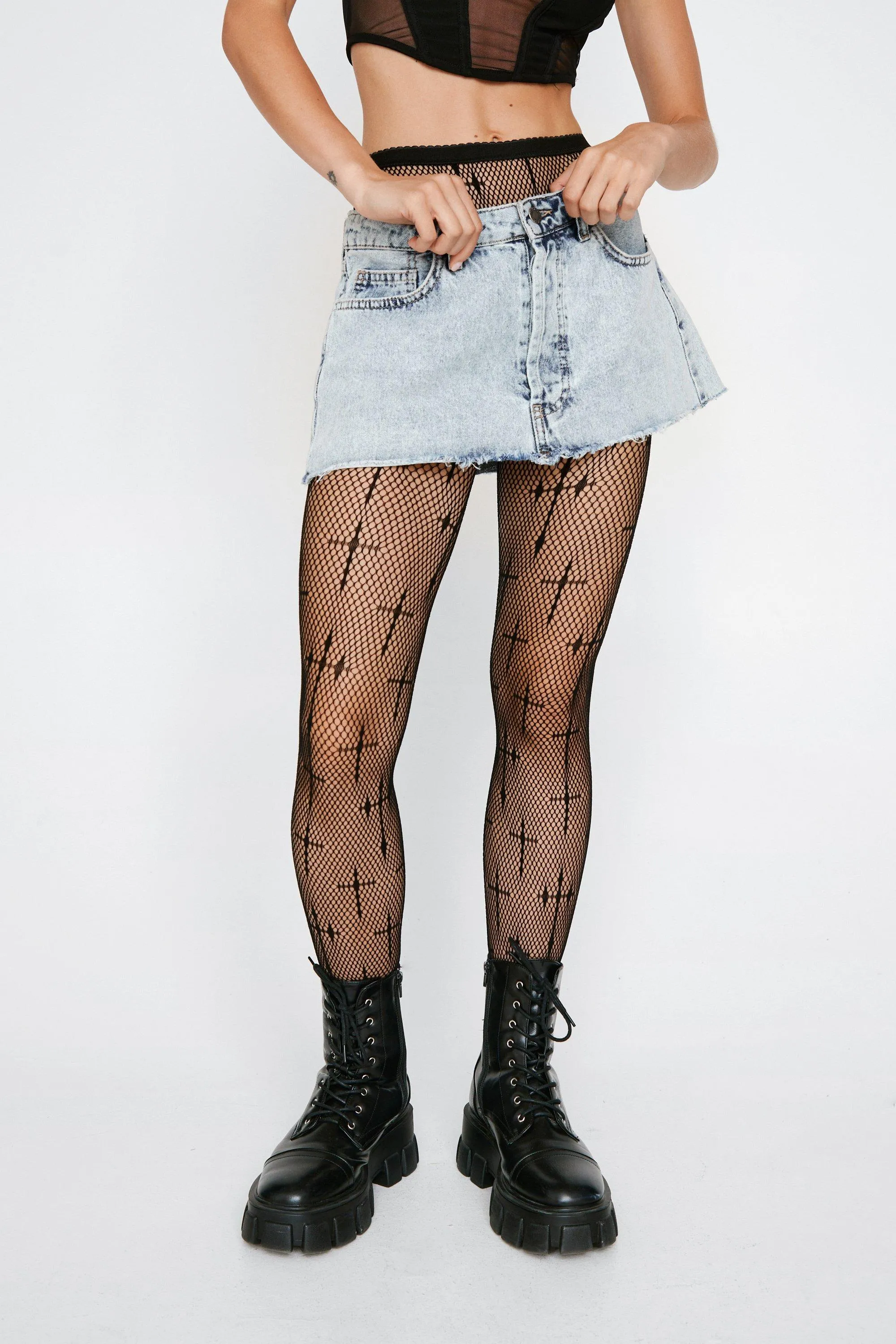 Cross Design Fishnet Tights