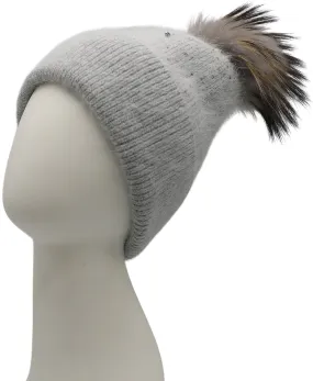 Crystal Knit Hat w/ Fur Pom