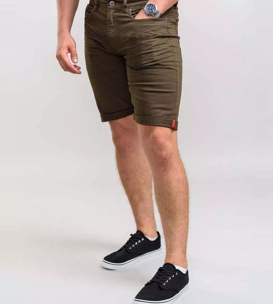 D555 Mens Khaki Stretch Canvas Shorts (GILBERT 1)