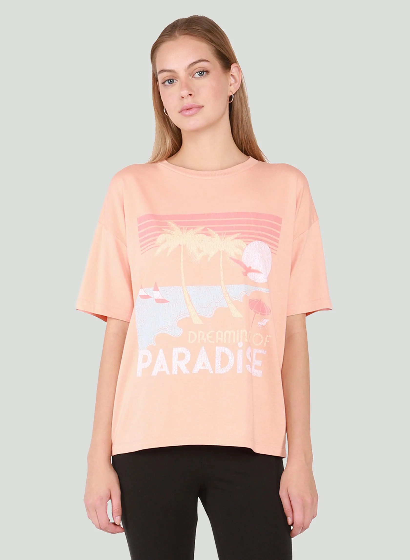 Dex Roll Sleeve Graphic Tee In Peach Paradise