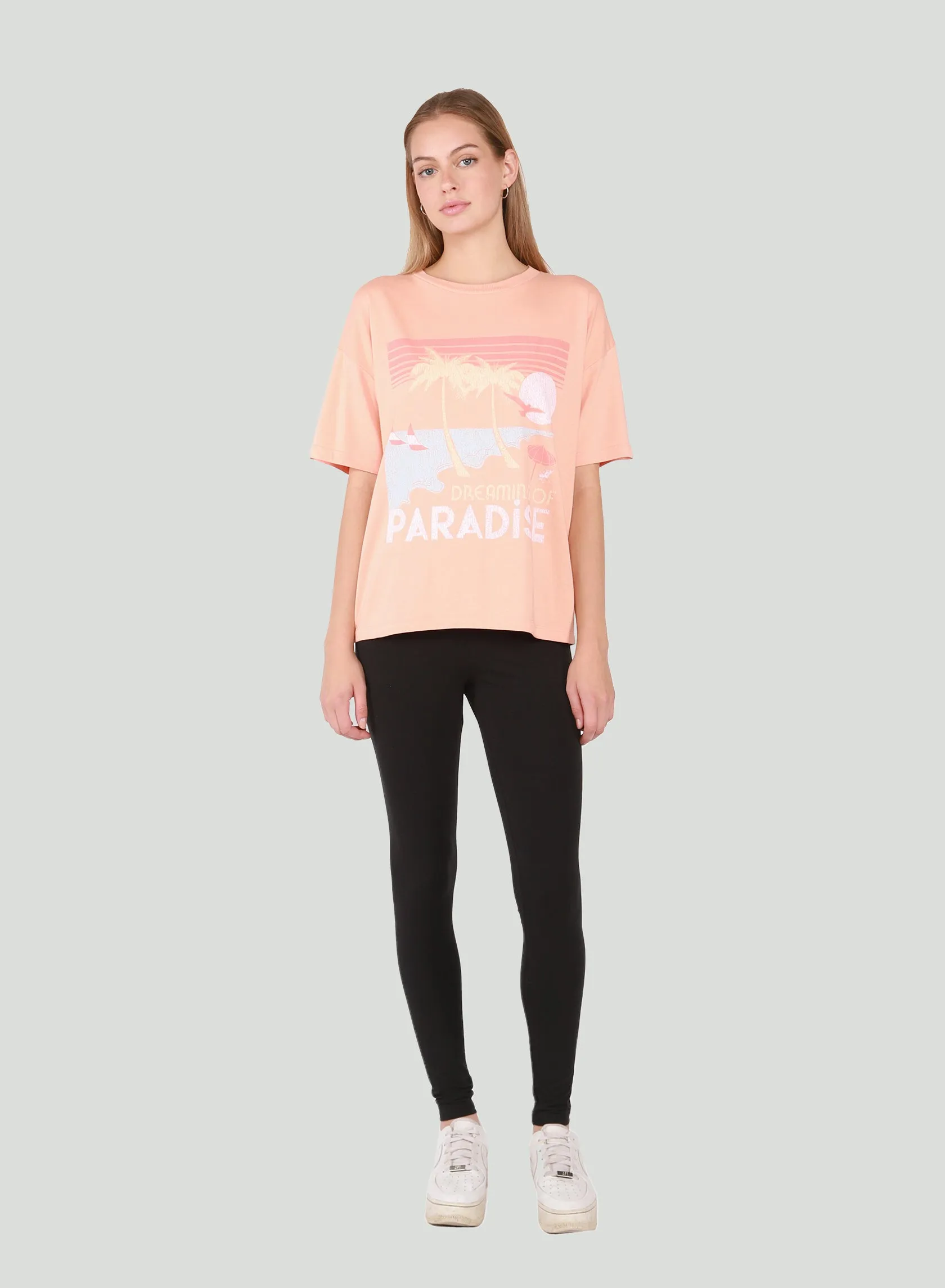 Dex Roll Sleeve Graphic Tee In Peach Paradise