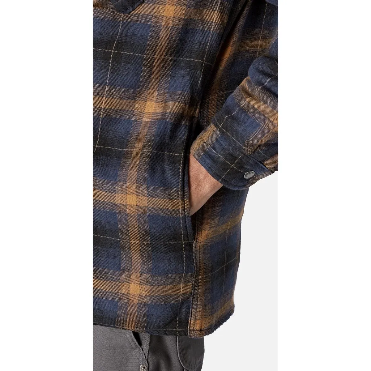 Dickies Fleece Hood Flannel Shirt Jacket Navy/Brown