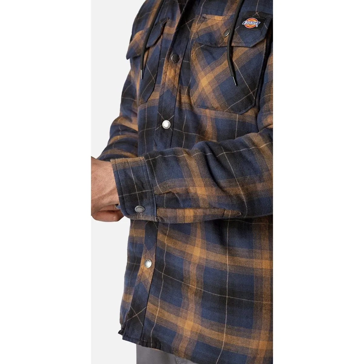 Dickies Fleece Hood Flannel Shirt Jacket Navy/Brown