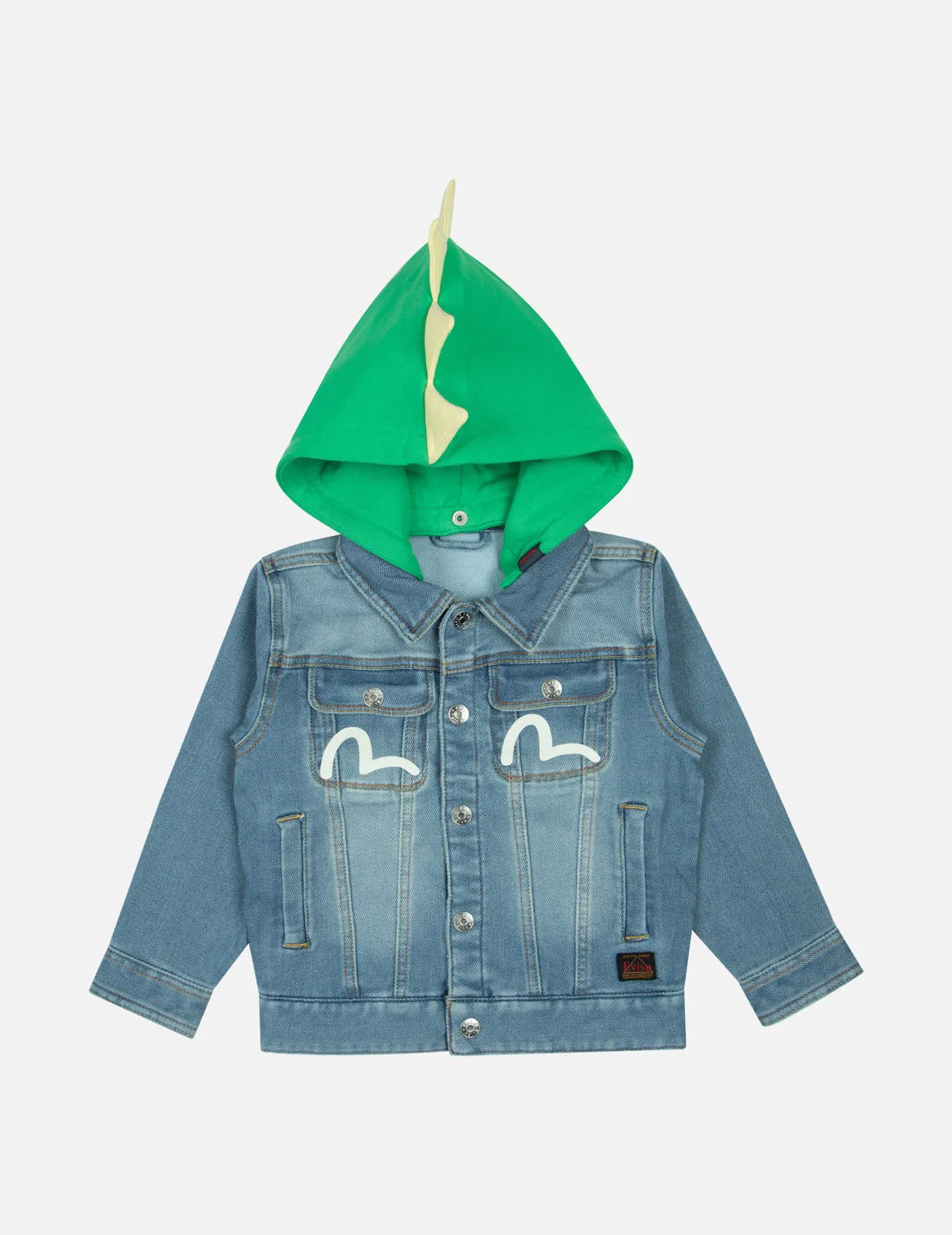 Dinosaur Detachable Hood Regular Fit Daicock Print Denim Jacket