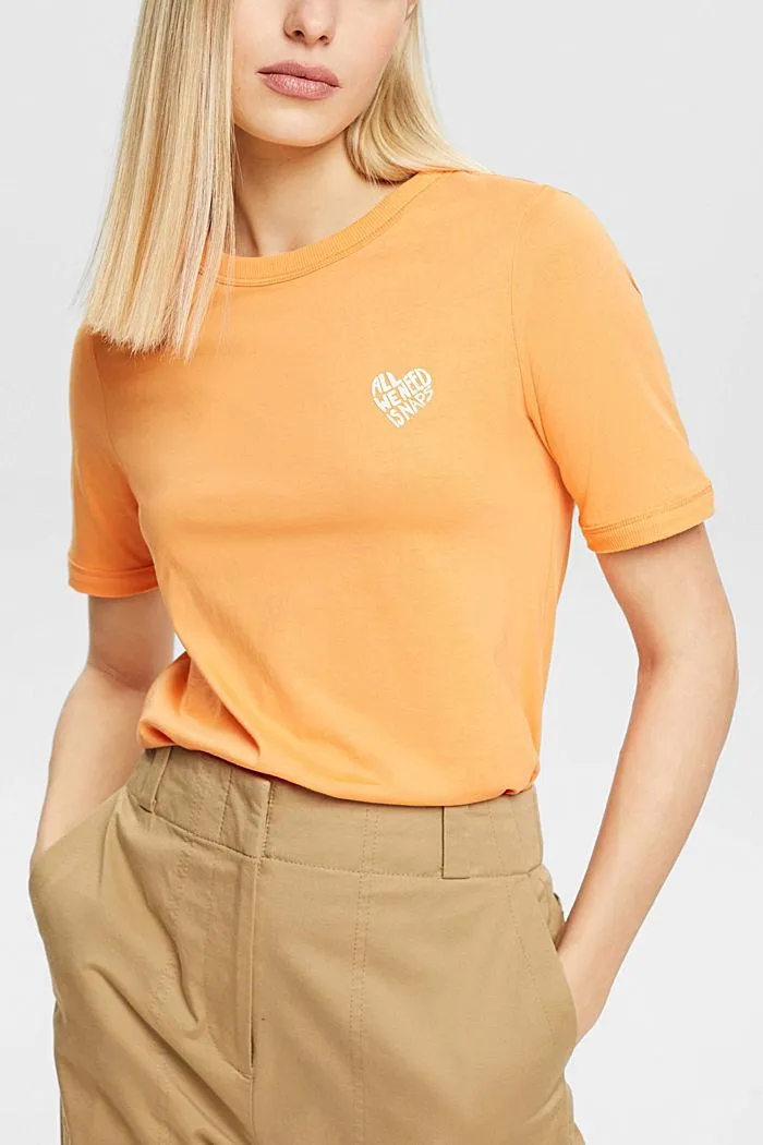 Esprit Short Sleeve Heart Print Crew Neck Tee In Golden Orange