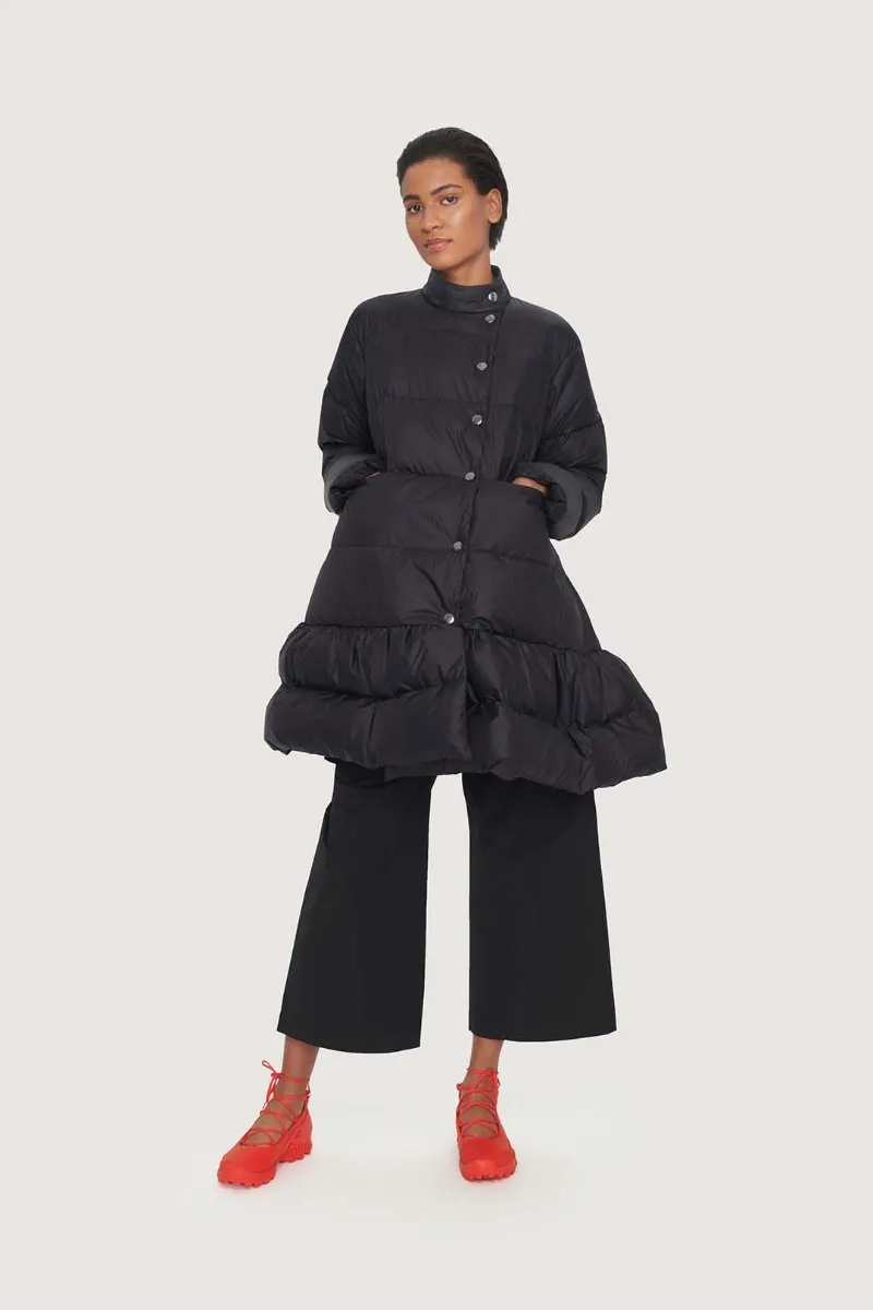 Feather down coat with flounce