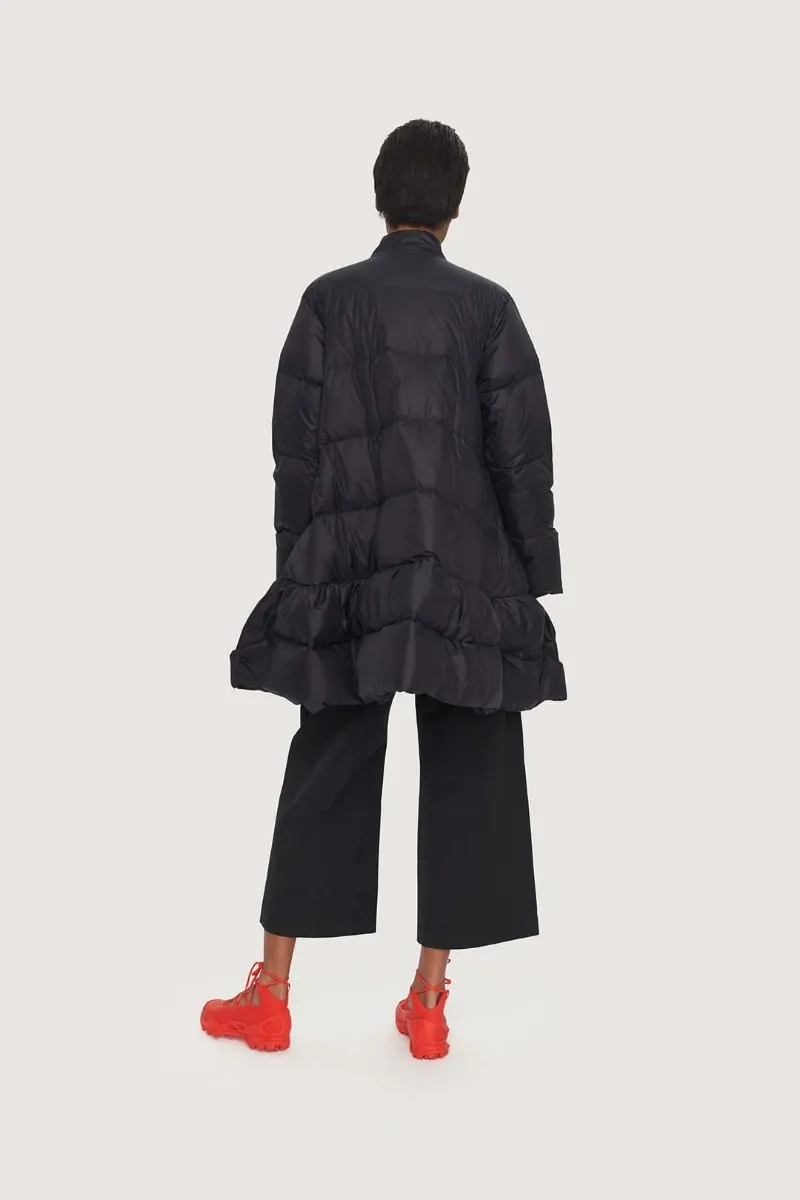 Feather down coat with flounce