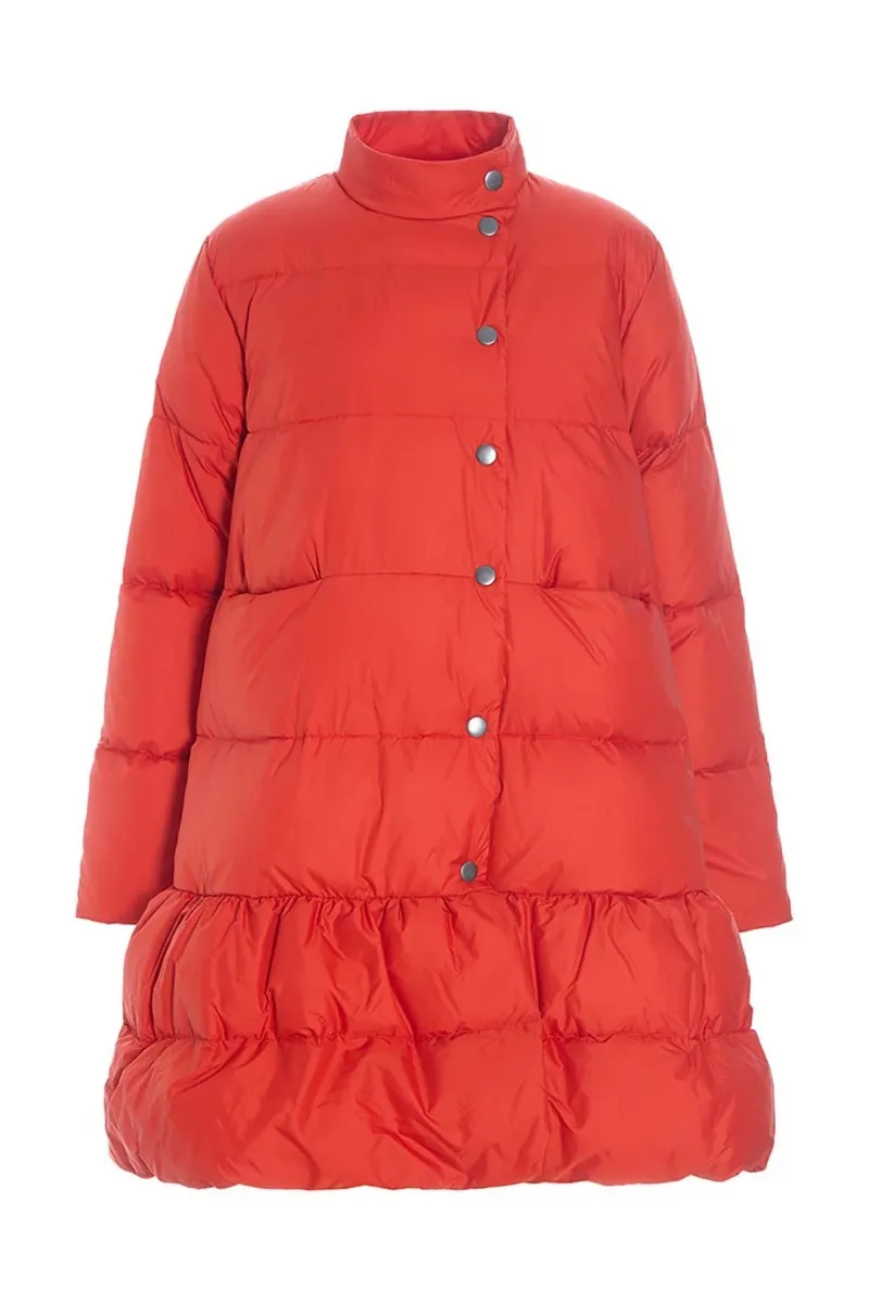 Feather down coat with flounce