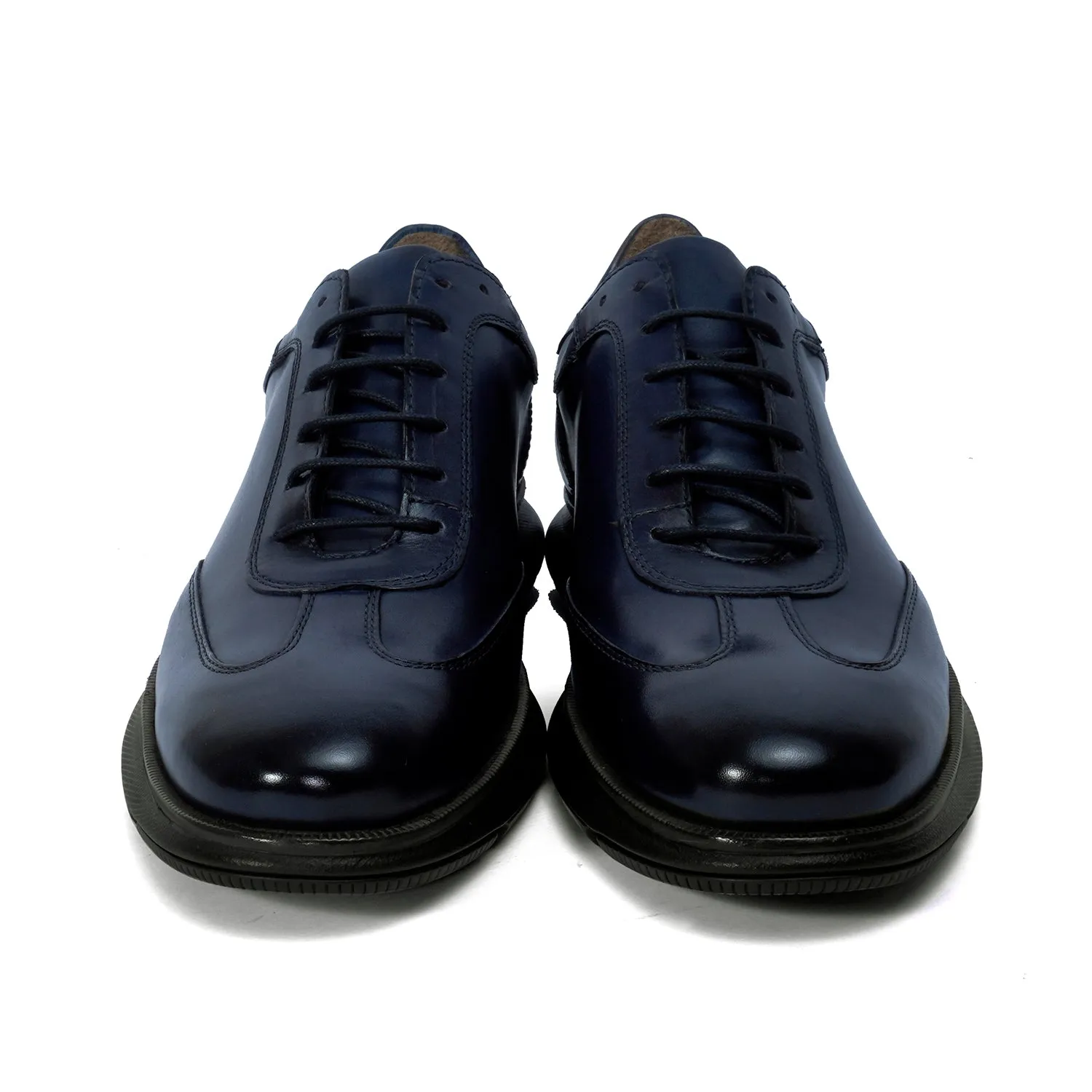 Fine Line Stitched Toe Sneaker in Blue Leather