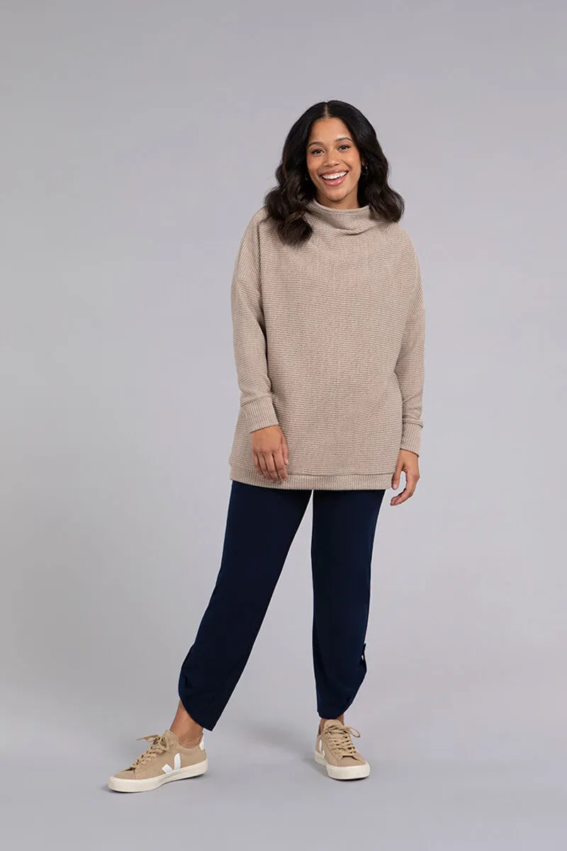 Funnel Neck Rib Sweater Tunic | Camel