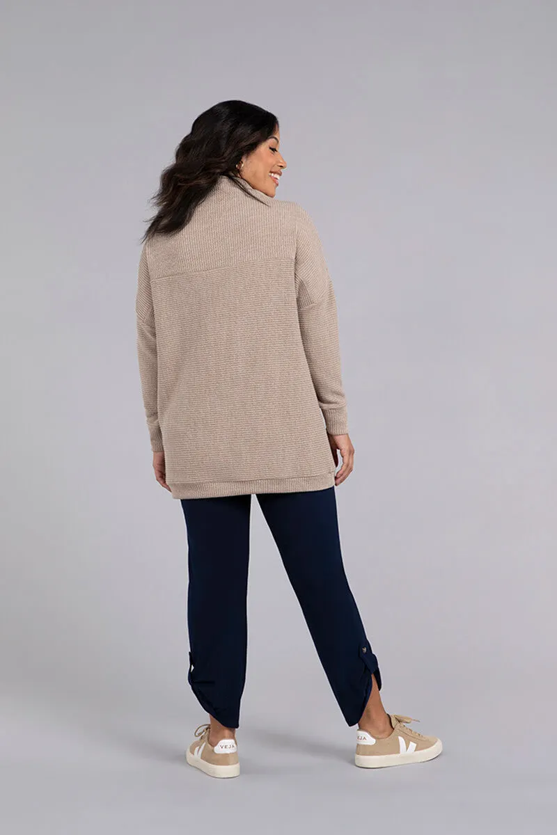 Funnel Neck Rib Sweater Tunic | Camel