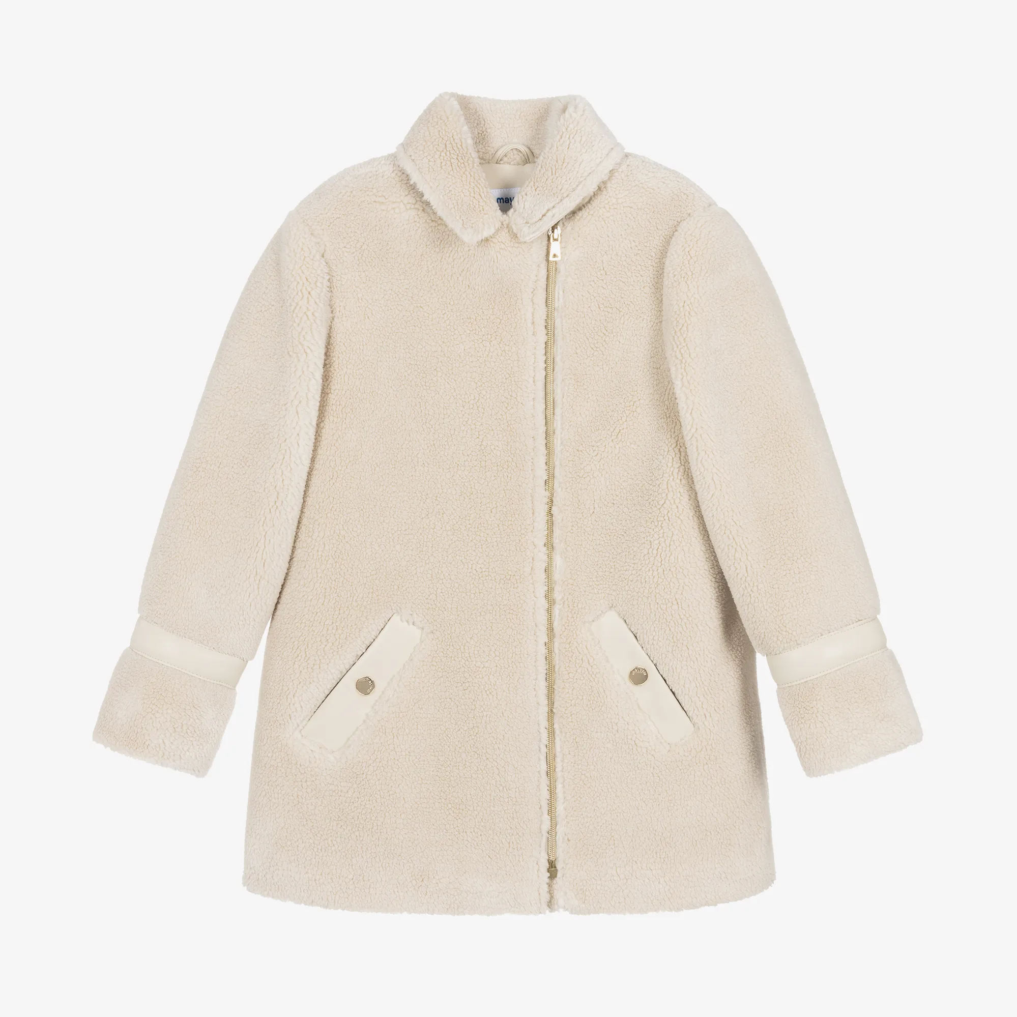 Girls Beige Teddy Fleece Coat