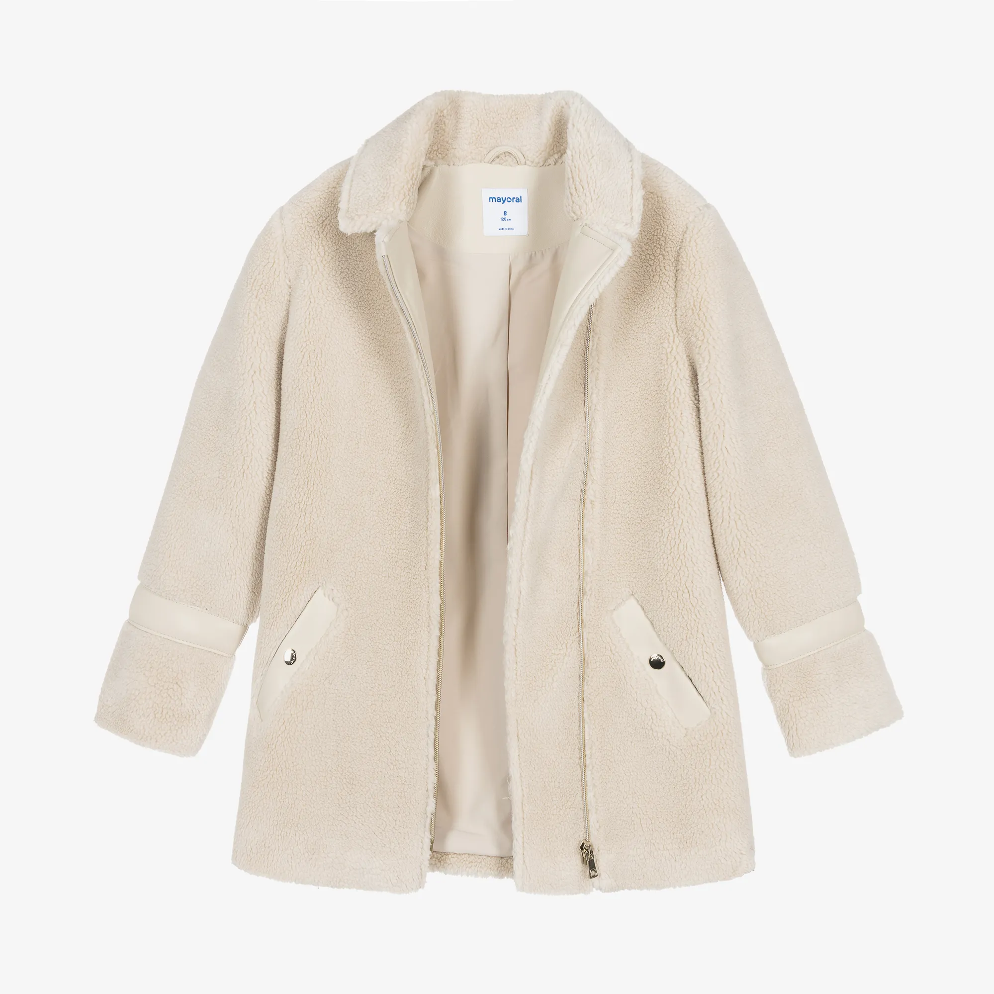 Girls Beige Teddy Fleece Coat