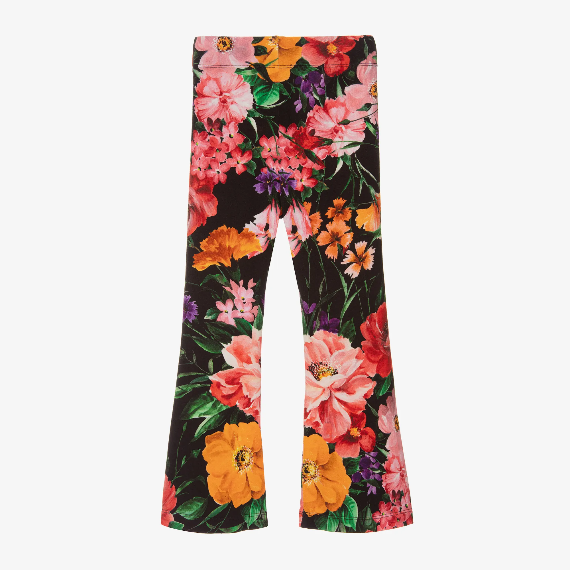 Girls Black Viscose Floral Flared Leggings